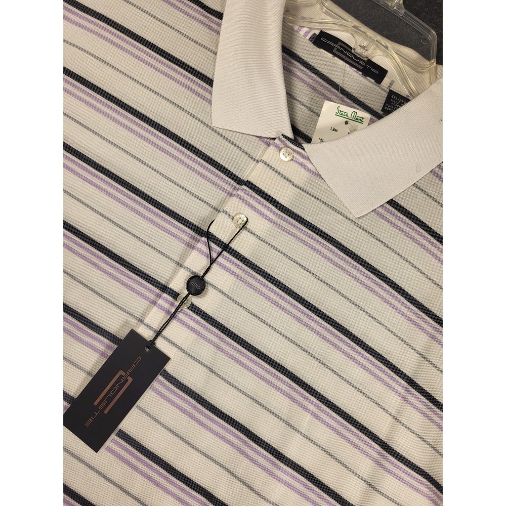 New Carnoustie Golf Polo Men's XXL Purple  White Striped Short Sleeve